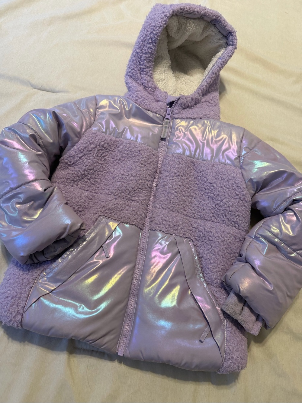 Girls Iridescent Lavender Sherpa Hooded Jacket 4/5